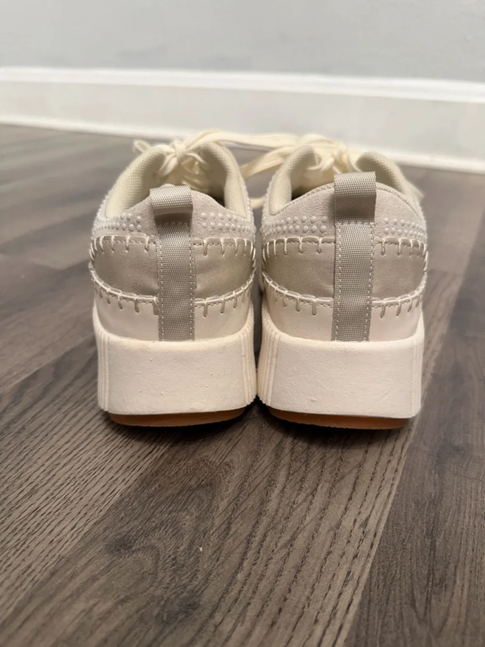 Nicole Miller Cream Beaded Platform Sneakers